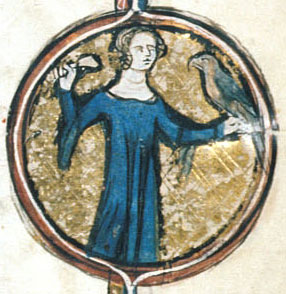 A young man with a glove and hawk, English c. 1325-1335.